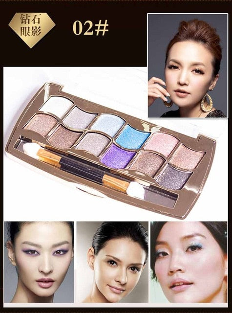Professional Eye Makeup 12 Colors Eyeshadow Palette Gold Smoky Cosmetics Makeup Palette Diamond Bright Glitter Eye Shadow