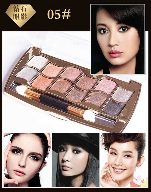 Professional Eye Makeup 12 Colors Eyeshadow Palette Gold Smoky Cosmetics Makeup Palette Diamond Bright Glitter Eye Shadow