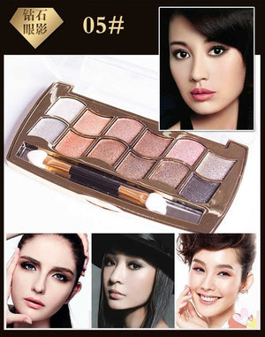 Professional Eye Makeup 12 Colors Eyeshadow Palette Gold Smoky Cosmetics Makeup Palette Diamond Bright Glitter Eye Shadow