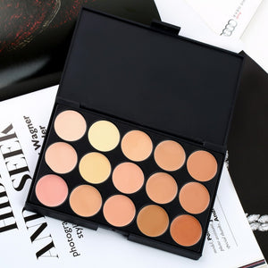 Concealer 15 Color Makeup Palette +Wooden Handle Brush +Puff Face Foundation Bronzer 15 Color Concealer Contour Palette