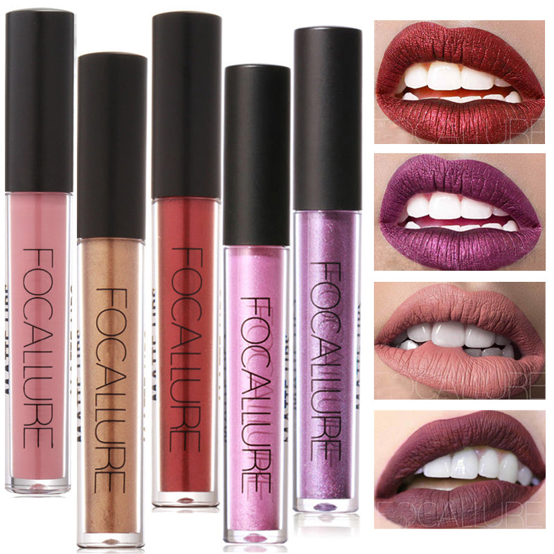 New Makeup 2017 Metallic Lip Color Cosmetics Waterproof Lip Gloss Gold Shimmer Matte Liquid Focallure Metallic Lipstick Lot