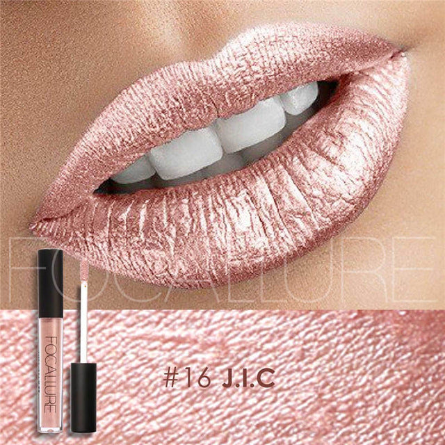 New Makeup 2017 Metallic Lip Color Cosmetics Waterproof Lip Gloss Gold Shimmer Matte Liquid Focallure Metallic Lipstick Lot