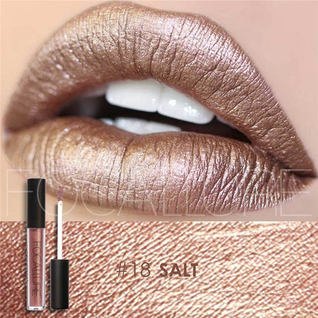 New Makeup 2017 Metallic Lip Color Cosmetics Waterproof Lip Gloss Gold Shimmer Matte Liquid Focallure Metallic Lipstick Lot