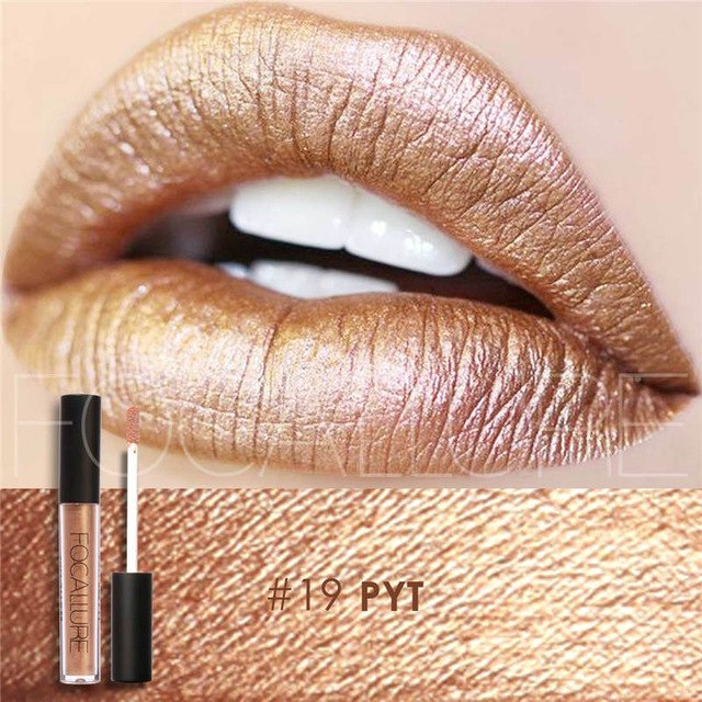 New Makeup 2017 Metallic Lip Color Cosmetics Waterproof Lip Gloss Gold Shimmer Matte Liquid Focallure Metallic Lipstick Lot