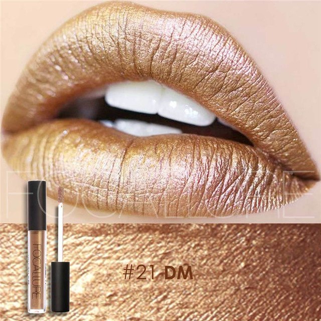 New Makeup 2017 Metallic Lip Color Cosmetics Waterproof Lip Gloss Gold Shimmer Matte Liquid Focallure Metallic Lipstick Lot