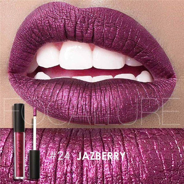 New Makeup 2017 Metallic Lip Color Cosmetics Waterproof Lip Gloss Gold Shimmer Matte Liquid Focallure Metallic Lipstick Lot