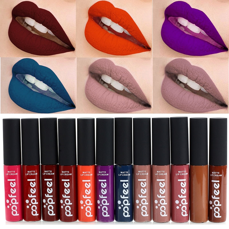 Brand Makeup Waterproof batom Tint Lip Gloss Red Brown Nude Long Lasting Hot Popfeel Brand Liquid Matte Makeup Lipstick