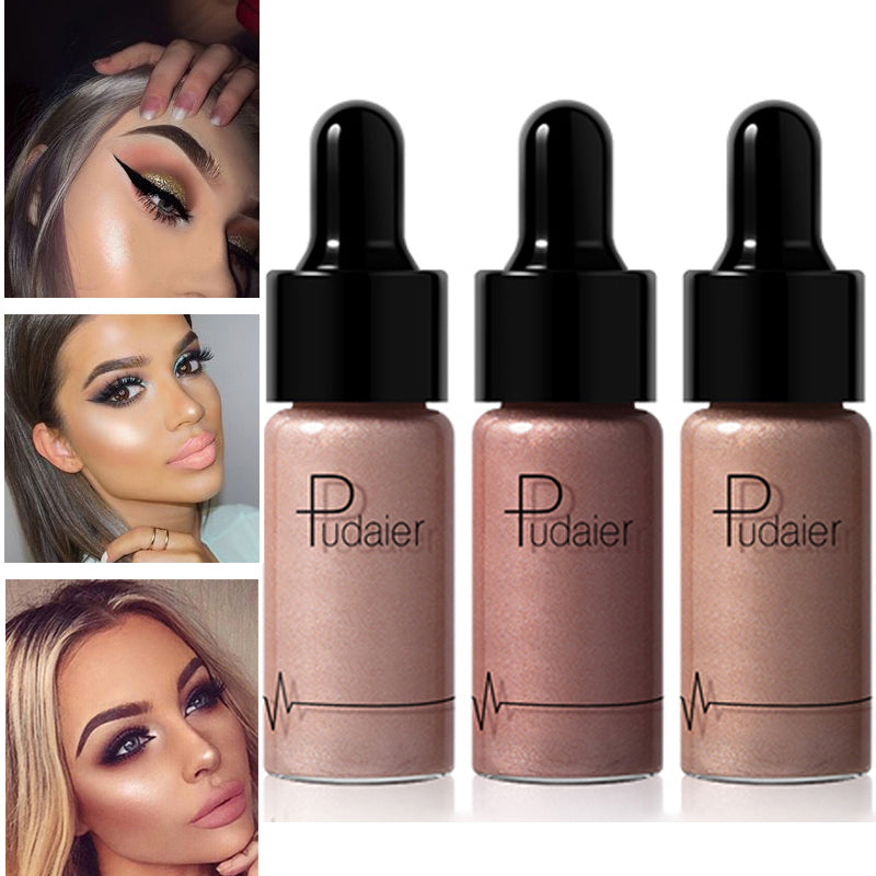 PUDAIER Professional Shimmer Highlighters Make Up White Glow Face Brighten Dark Skin Contour Bronzer and Highlighter Makeup
