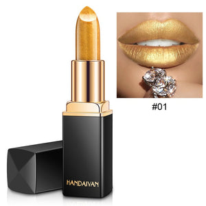 HANDAIYAN Brand New 2018 Lip Color Cosmetics for Women Long Lasting Waterproof Pigment Gold Red Nude Lipstick Shimmer Makeup