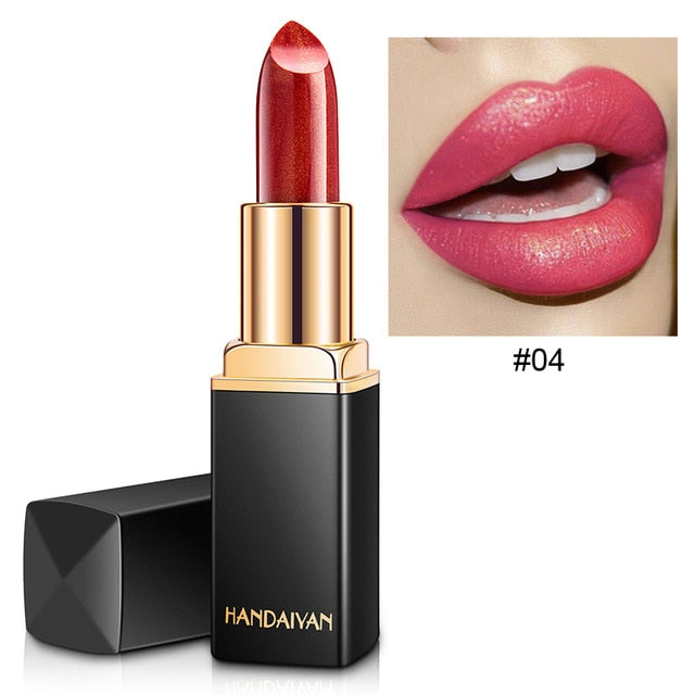 HANDAIYAN Brand New 2018 Lip Color Cosmetics for Women Long Lasting Waterproof Pigment Gold Red Nude Lipstick Shimmer Makeup