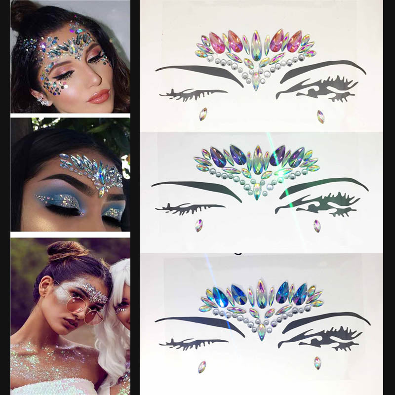 Holographic Rhinestone Tattoo Stickers Face Glitter Makeup Festival Party Makeup Body Art Gem Flash Tattoo Sticker Stage Make Up